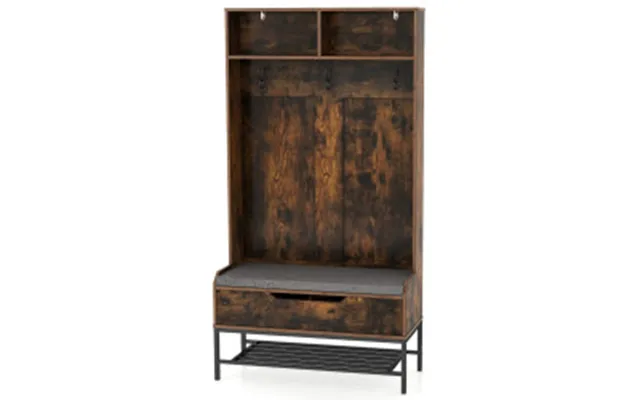 4 In 1 Wardrobe With Bench & Shoe Cabinet & 3 Creak Coat Rack Clothing Rack Brown product image