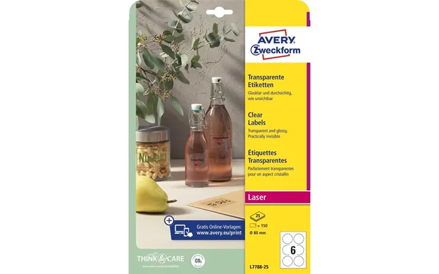 Avery Krystalklare Etiketter - Ø 80 Mm