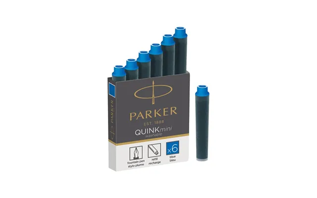 Parker Mini Fyldepen Blæk Refill Patroner Blå Quink Blæk 6 Stk