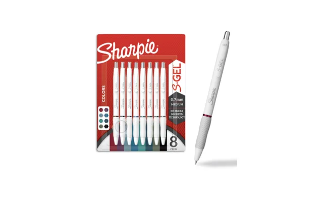 Sharpie S-gel Medium Spids 0.7mm Assorterede Blækfarver Hvidt Perleskaft 8 Stk