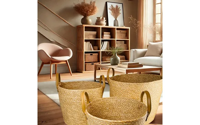 Wicker Baskets 3 Paragraph. In Kelp With Imitation Leather Handle Diameter 31 - 28 Past, The Laws 25 Cm product image
