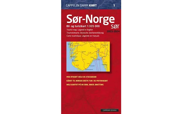 'sør-norge Sør 1 335.000 2023-2024 Bil- Og Turistkart Tourist Map Touristenkarte Carte Touristique' - Cappelen Damm