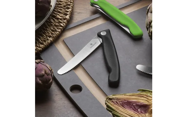 Sammenfoldelig Picnic Kniv Med Takket Klinge - Sort