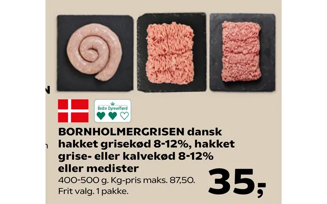 Bornholmergrisen Dansk Hakket Grisekød 8-12%, Hakket Grise- Eller Kalvekød 8-12% Eller Medister product image