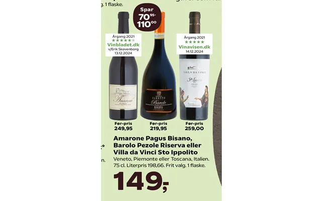 Amarone Pagus Bisano, Barolo Pezole Riserva Eller Villa Da Vinci Sto Ippolito product image