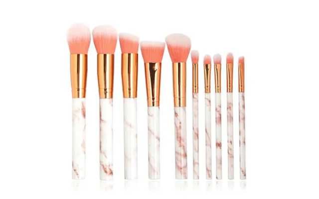10-pakke Professionelle & Skånsomme Makeupbørster - Flot Design I Marmor & Roséguld