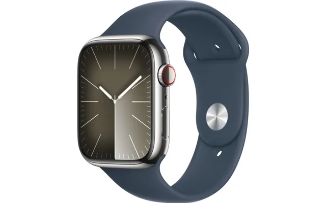 Apple Watch Series 9 Gps Cellular 45 Mm Sølvfarvet Urkasse I Rustfrit Stål Og Stormblå Sportsarmbånd - M L Mrmp3