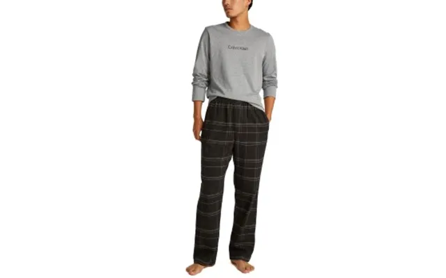 Calvin Klein Flannel Sleep Long Sleeve Pant Set Grå Sort Bomuld Medium Herre