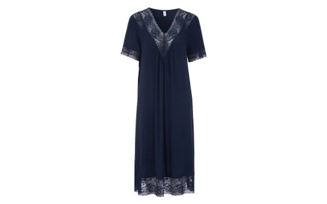 Damella Plain Lace Short Sleeve Nightdress Marineblå Viskose Large Dame