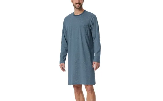 Schiesser Comfort Essential Longsleeve Sleepshirt Blå Mønster Bomuld 54 Herre