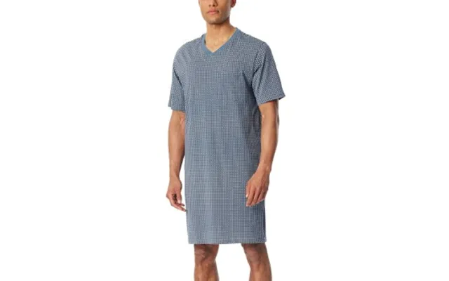Schiesser Comfort Nightwear Shortsleeve Nightdress Blå Mønster Bomuld 50 Herre