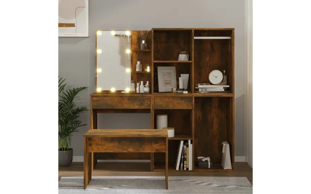 Vidaxl Makeupbordssæt With Led Light Designed Wood Smoked Egetræsfarve product image