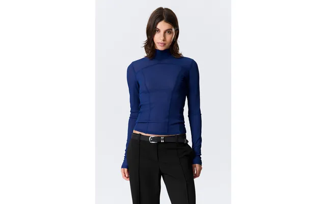 Long-sleeved Mesh Mock-neck Top