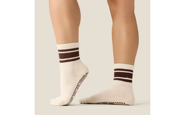 Moveactive Crew Grip Socks - Oat Espresso Stripe