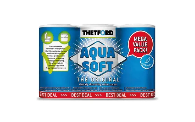 Aqua Soft Toiletpapir, 6 Ruller - Mega Value Pack