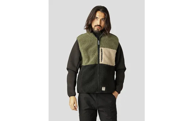 Fat Moose Hugh Block Fleece Vest Oliven Sort - S