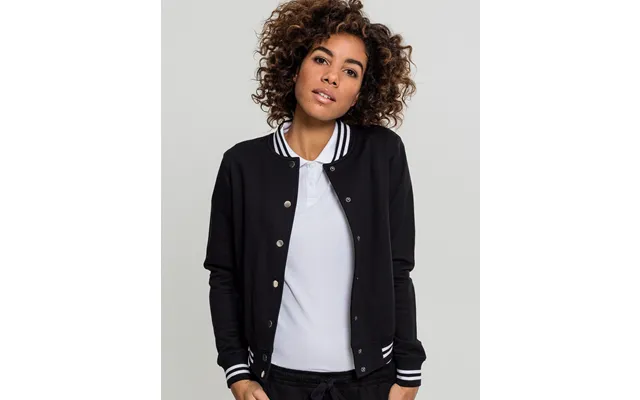 Urban Classics Dame College Sweat Jakke Sort Sort