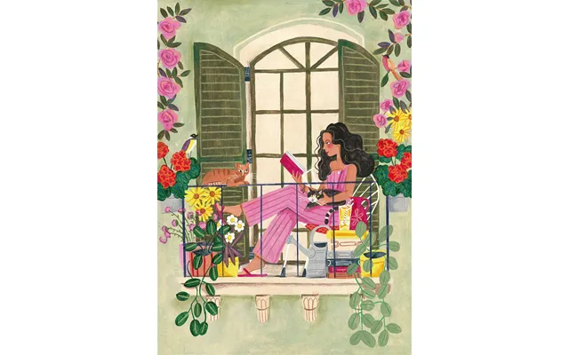 Woman Reads On Balcony With Cats - Caroline Bonne Müller
