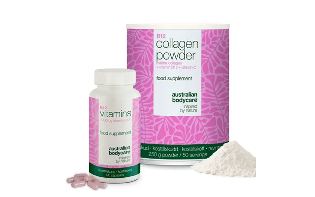 Kollagen & Vitamin B12 Bundle - 250 G Kollagenpulver 90 B12 Kapsler Â Daglig Rutine Med Marint Kollagen, C-vitamin Til N