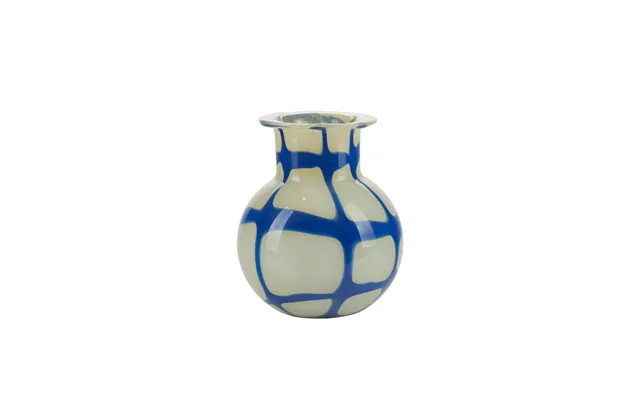Check Vase Med Hals, Gul Blå - H17,5 Cm