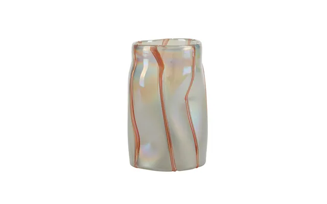 Glas Vase Med Striber, Hvid Orange - H19 Cm
