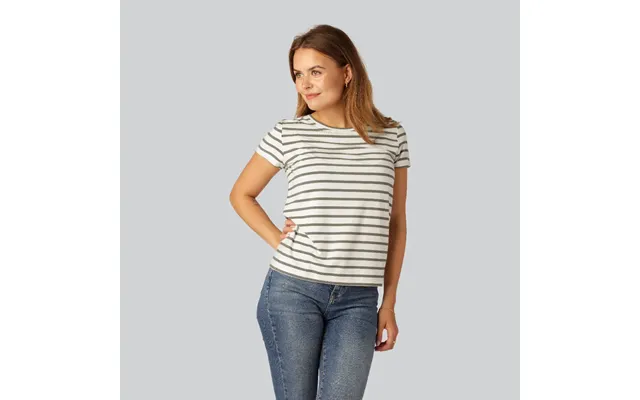 Bambus T-shirt O-hals Regular Stribet Oliven Beige Til Damer