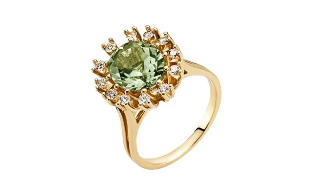 Diamant Ring I 14 Kt. Guld Med Grøn Ametyst - 0,36 Ct.