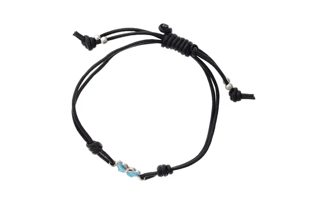 Sort Læderarmbånd Med Blå Sommerfugl I Sølv