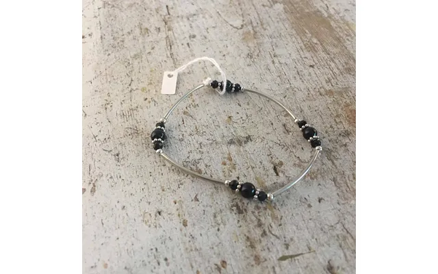 Armbånd Sølv Med Sorte Perler