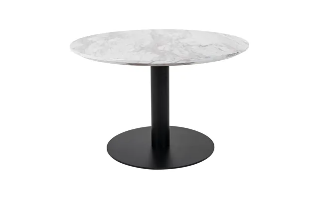 Bolzano Sofabord - Sofabord, Marmor Look Bordplade, Hvid, Sort Base Ø70x45 Cm