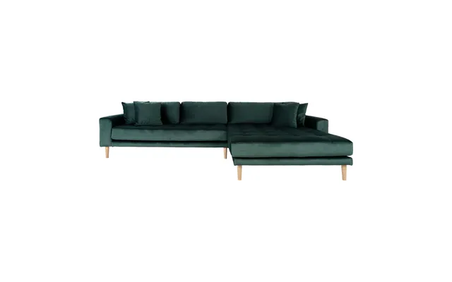 Lido Loungesofa - Loungesofa, Højrevendt I Mørkegrøn Velour Med Fire Puder Og Natur Træben Hn1006