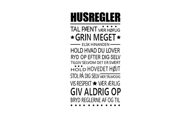 Husregler Wallsticker. Få Husreglerne På Væggen. 50x93cm