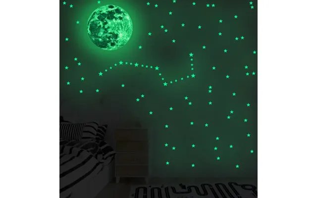 Selvlysende Wallsticker Med 166 Stjerner Og En Stor Flot Fuldmåne