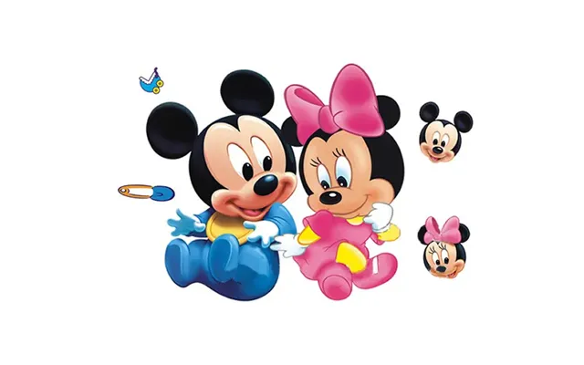 Sød Wallsticker Med Baby Mickey & Minnie Mouse.