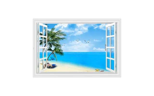 Vindue Til Bounty Strand. Flot Wallsticker Med En Lækker Strand