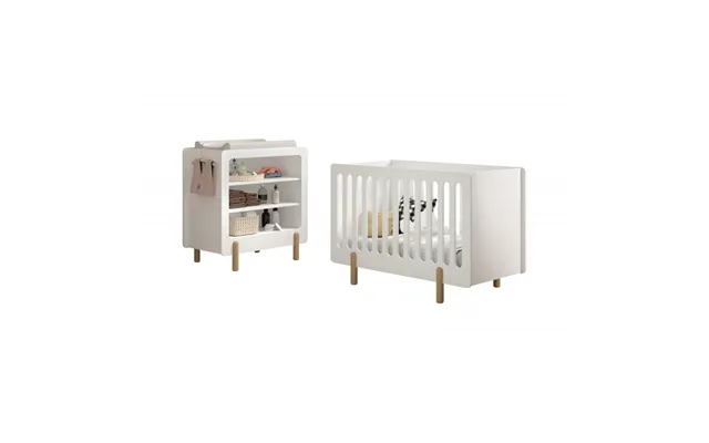 Baby Sengesæt Med Tremmeseng Og Puslebord Smile Sæt 60 × 120 Cm - Hvid