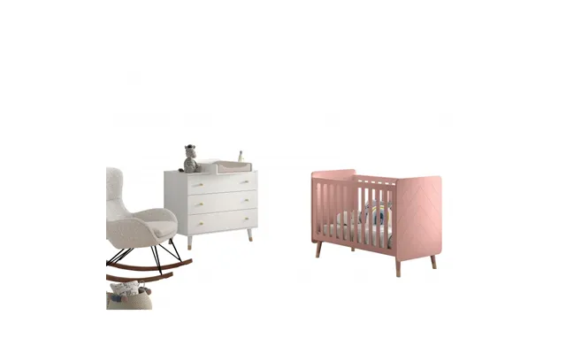 Babyværelse Sæt Med Tremmeseng 60 × 120 Cm Og Kommode Billy - Rosa Lyserød Og Hvid