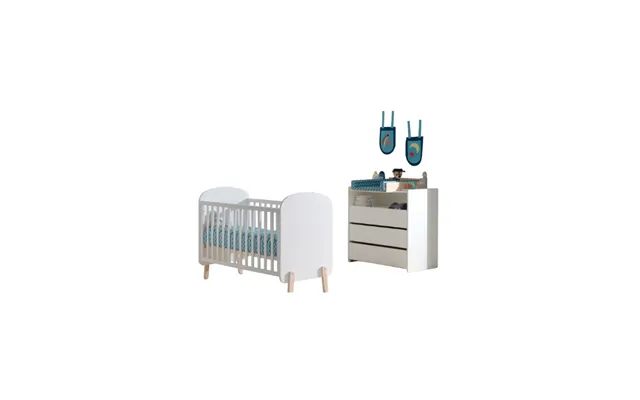 Babyværelses Sæt Med Tremmeseng 60 × 120 Cm Og Kommode Hvid Kiddy
