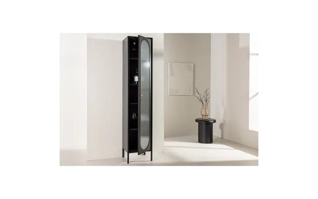 Cali Vitrineskab 37 X 180 Cm Med 1 Låge Og 4 Hylder - Glas Og Sort Stål