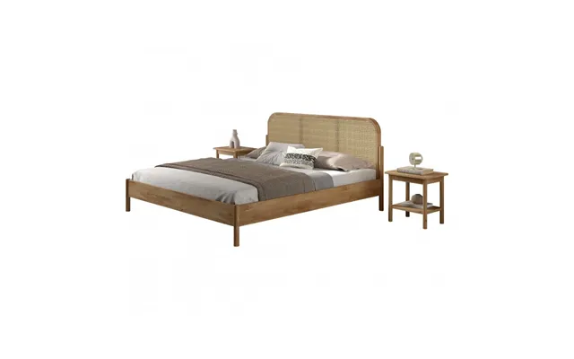 Dobbeltseng I Eg Med Rattan Olive 180 X 200 Cm Inkl. 2 Natborde