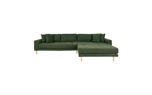 House Nordic Lido Loungesofa, Højre Chaiselong, M. 4 Puder - Olivengrøn Polyester Og Egetræ