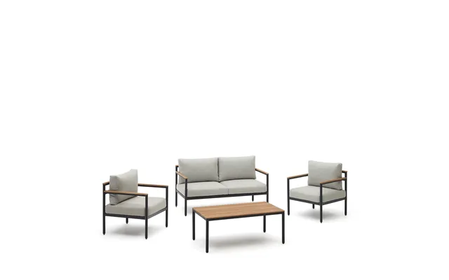 Kave Home Aiguafreda Loungesæt, M. 2 Pers. Sofa, 2 Stole, 1 Sofabord - Grå Aluminium Og Akacietræ