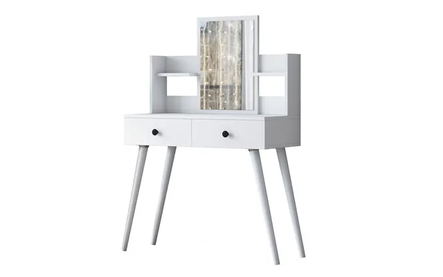 Nordvärk Bj102 2232 Makeup Bord, M. Spejl, 2 Hylder Og 2 Skuffer - Hvid Melamin 103x40