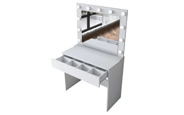 Nordvärk Bj120 2916 Makeup Bord, M. Spejl, 11 Lyspærer Og 1 Skuffe - Hvid Melamin 90x45