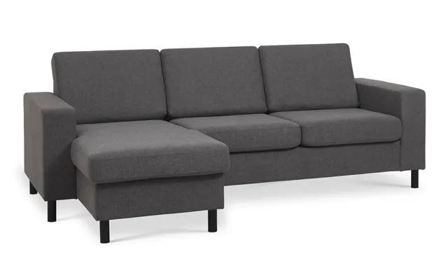 Pan Set 1 3d Sofa Med Chaiselong - Antracitgrå Polyester Stof Og Sort Træ