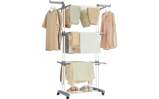 Songmics Llr701w01 Stor Tørrestativ, M. 4 Niveauer, Foldbar, Hjul - Polypropylen Og Hvid Stål