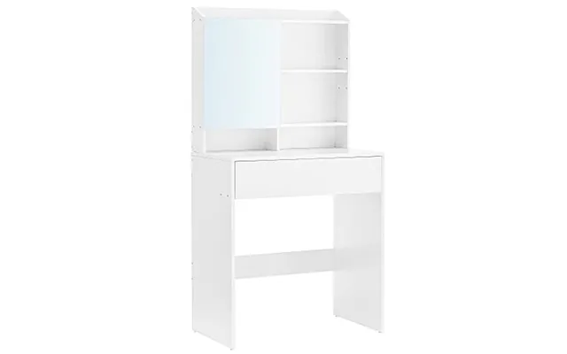 Vasagle Makeupbord, M. Spejl, 1 Skuffe Og 2 Hylder - Spejlglas Og Hvid Spånplade 70x40