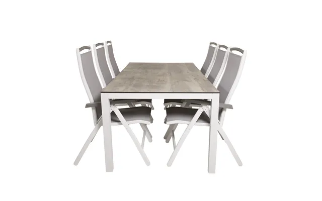 Venture Design Havesæt, M. Llama Bord 205x100 Og 6 Albany 5 Pos Stole - Laminat Alu Aintwood