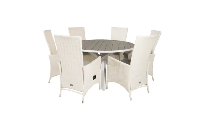Venture Design Havesæt M. Parma Bord Ø140 Og 6 Padova Stole M Recliner - Hvid Rattan Grå Aintwood