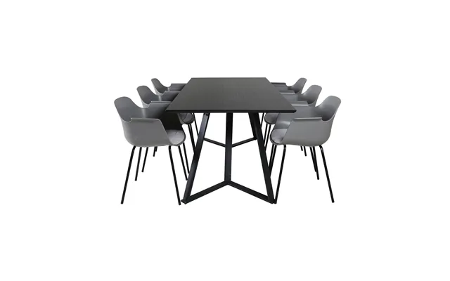 Venture Design Marina Spisebordssæt, M. 6 Stole - Sort Finer Sort Metal Og Grå Plastik Sort Metal